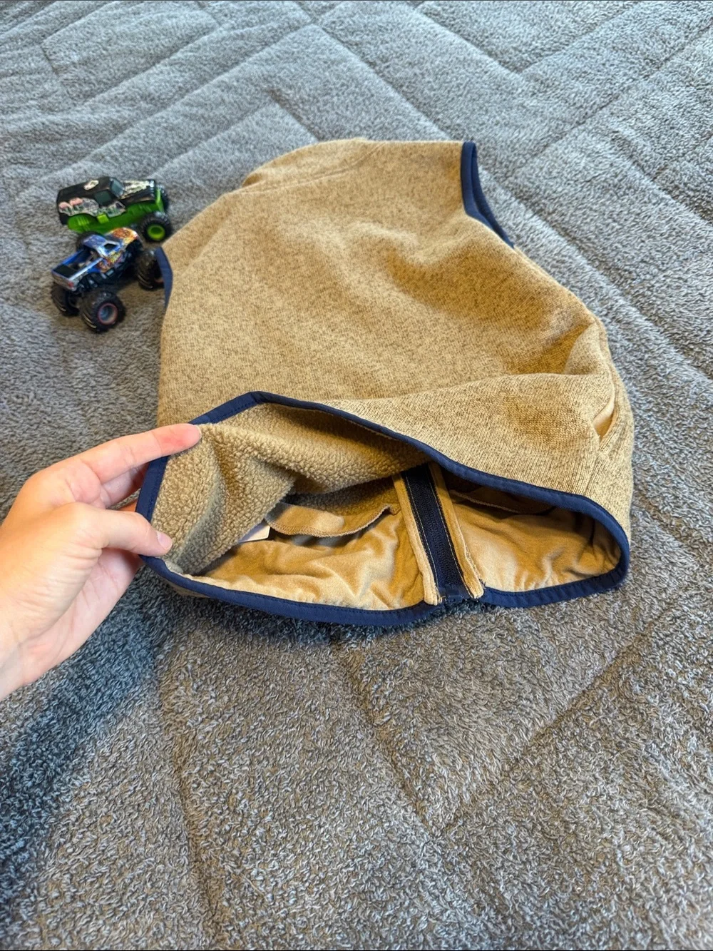 Carter's Tan Fleece Vest with Blue Trim and Pocket